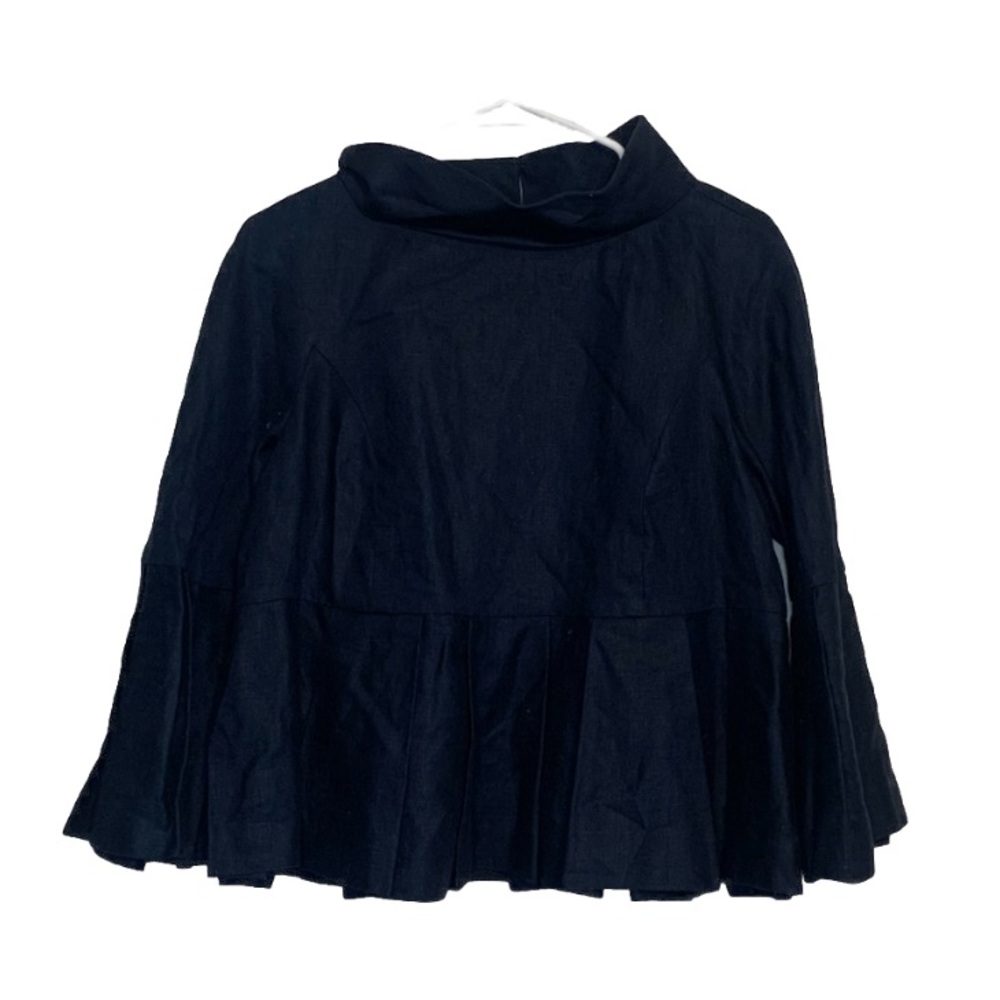 Ellen Tracy Women Size XS Blue Blouse Linen 3/4 Bell Sleeve Peplum Top